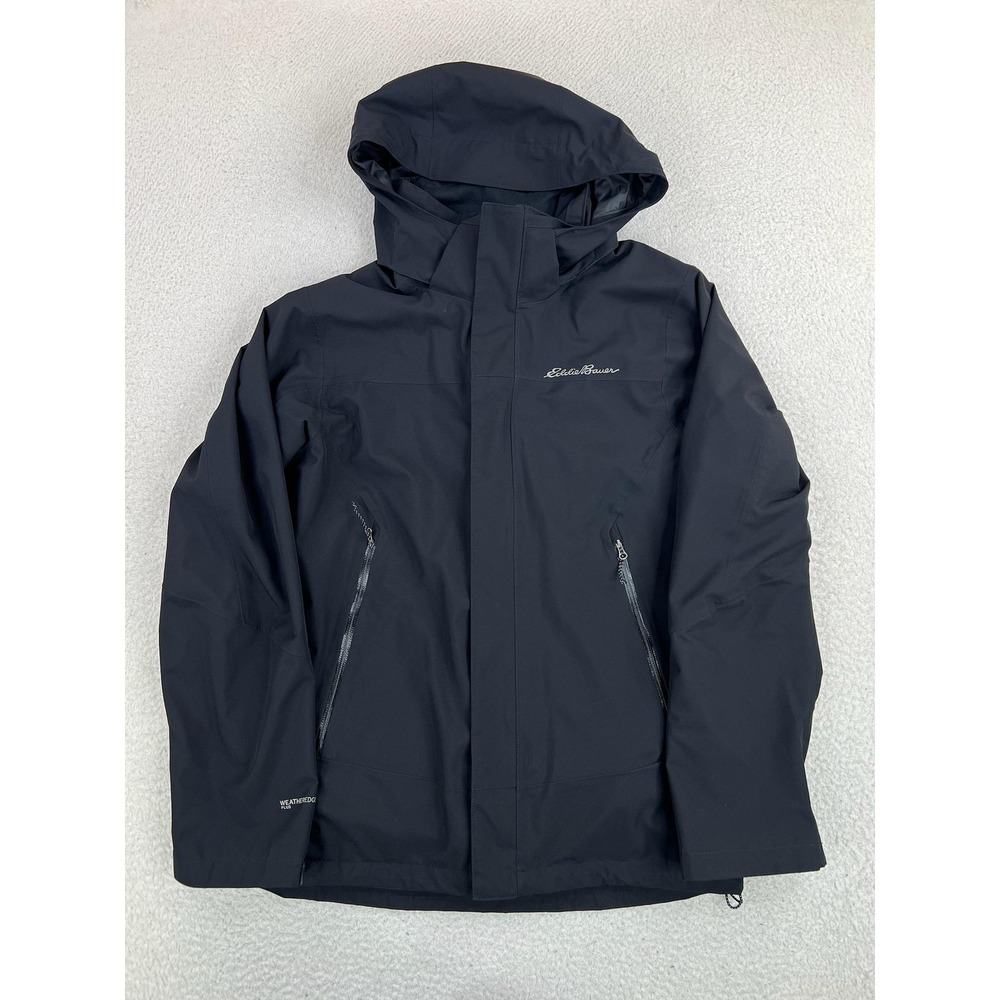 Eddie Bauer WeatherEdge Plus Jacket Mens Medium Black Hooded Softshell Rain Coat